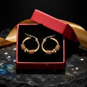 18K Gold Plated Hoop Earrings with Textured Accents - Chic, Dainty & Timeless